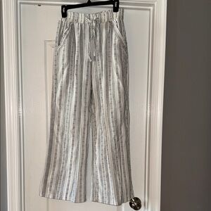 Lightweight Striped Drawstring Wide-Leg Pants - White & Black